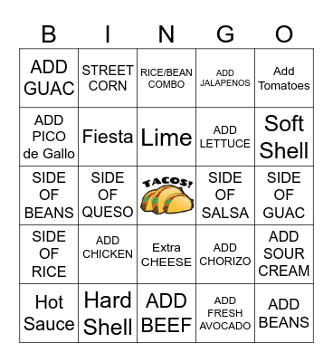 Taco 'bout Bingo Card