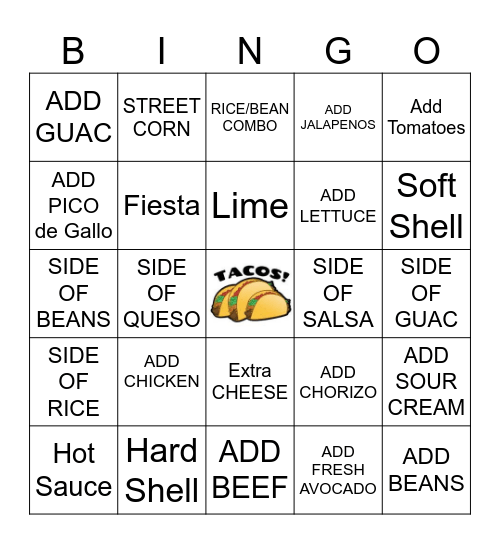 Taco  Bingo Card