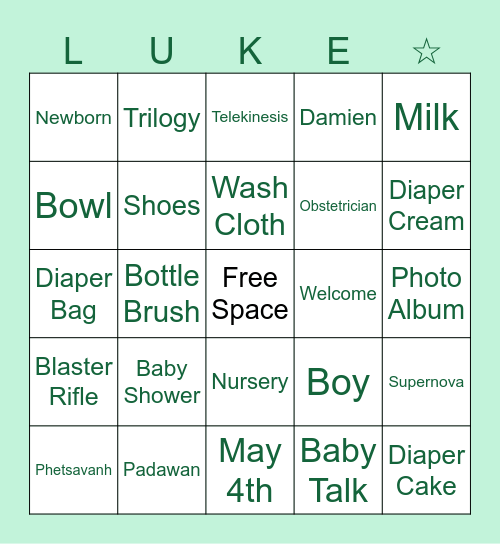 Baby Shower Bingo Card