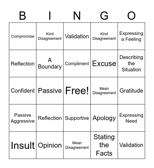 Communication Bingo Card