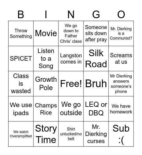 Mr. Dierking Bingo Card