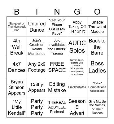dance moms but we dont expect much from lifetime Bingo Card