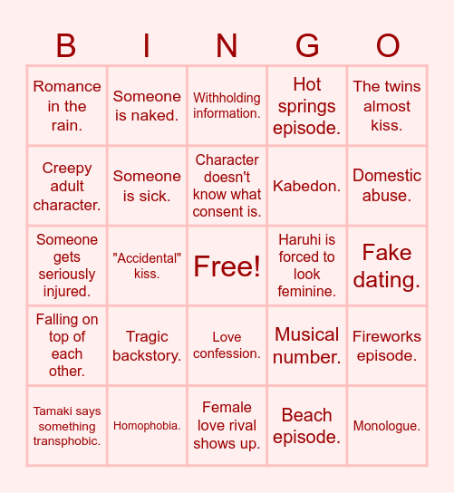 Ouran Bingo Card