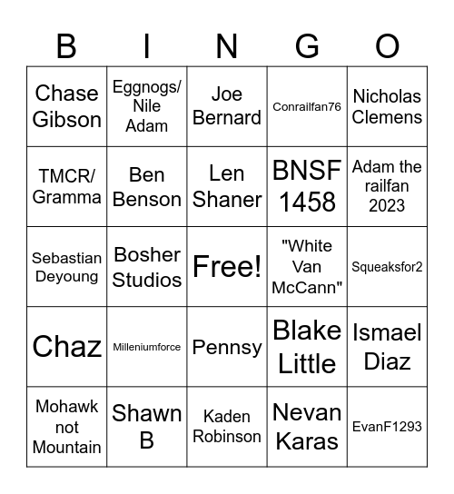 Infamous Internet Railfans/Foamers Bingo Card