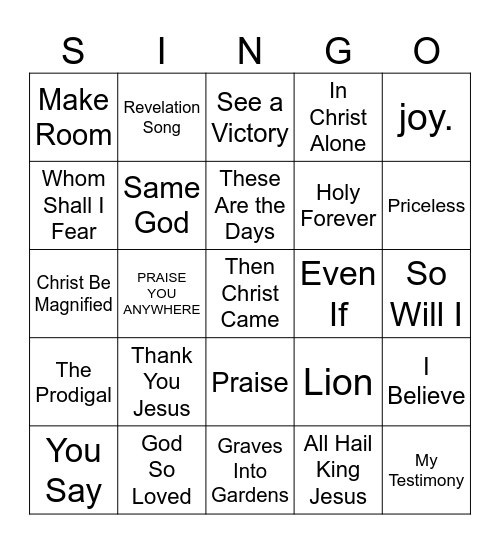 Jesus Music Bingo Card