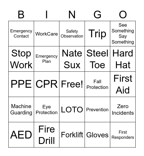 Salt Lake Extrusion Safety Day Bingo Card