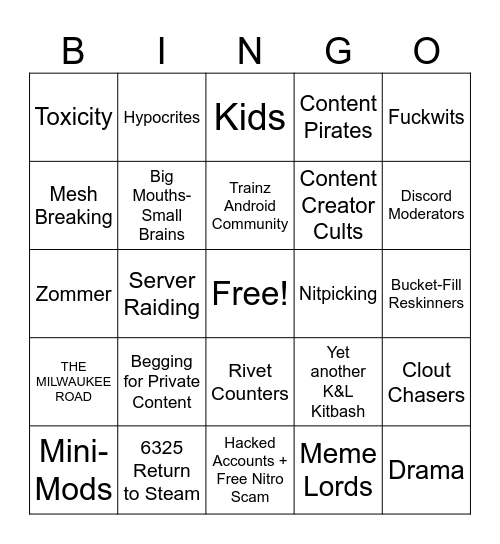 Trainz Community Bingo Card