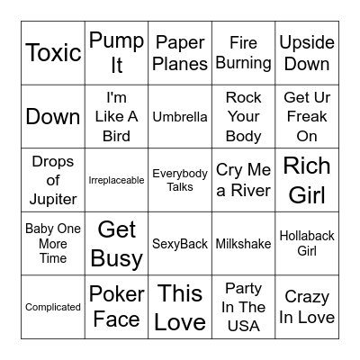 2000s Pop Bingo Card