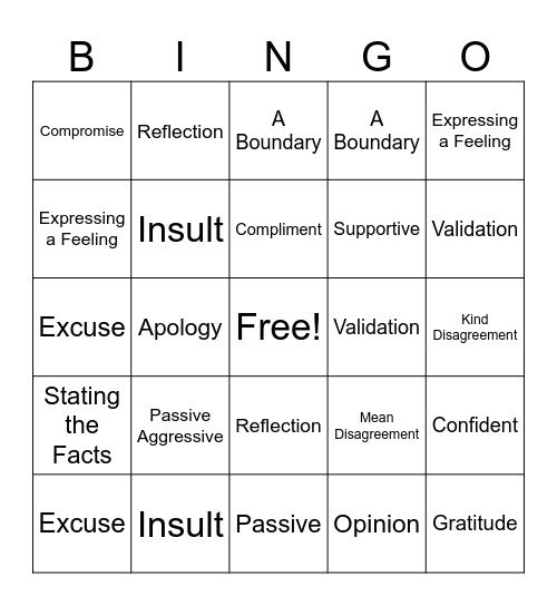 Communication Bingo Card