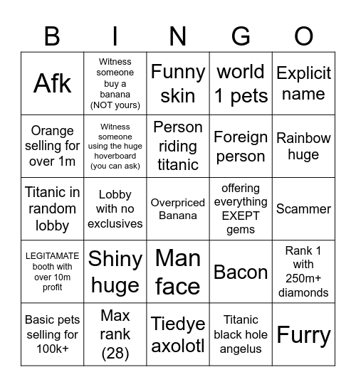 Pet Sim Bingo Card