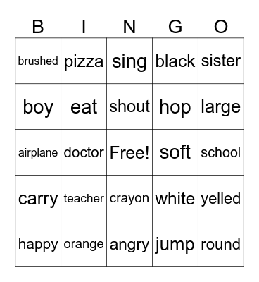 Nouns - Verbs - Adjectives Bingo Card