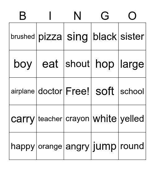 Nouns - Verbs - Adjectives Bingo Card