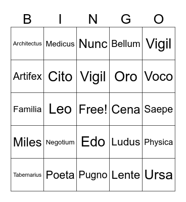 Latin chapter 20 + Review Bingo Card