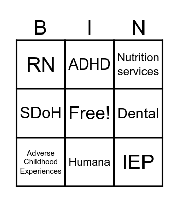 School-Based Health Services Bingo Card