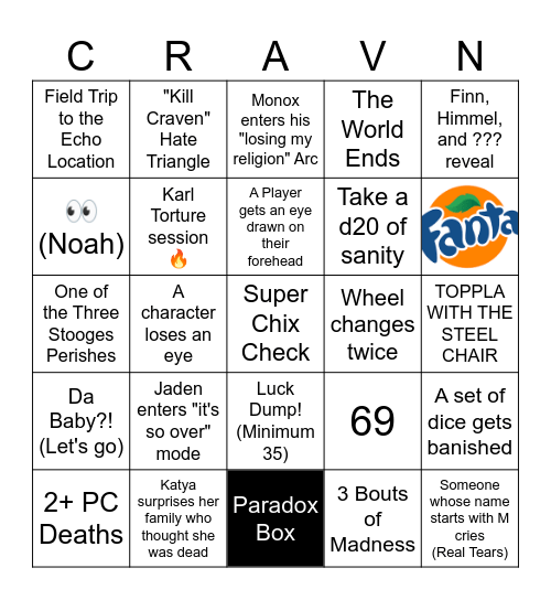 Call of Cthulhu Bingo Card