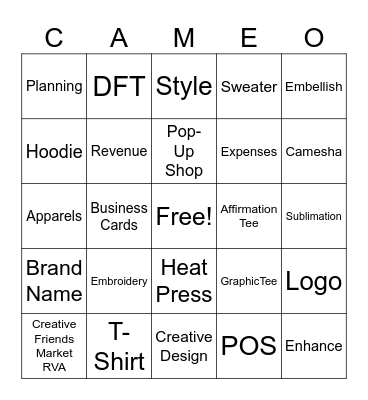 CAMEO Bingo Card