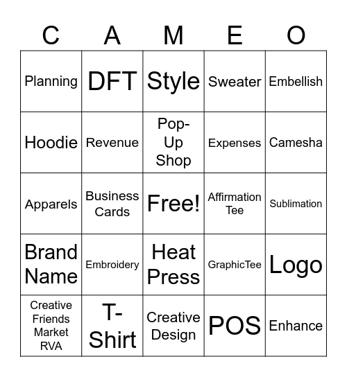 CAMEO Bingo Card