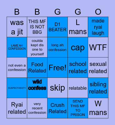 BBG CONFESSIONS Bingo Card