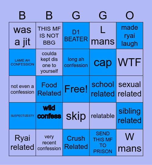 BBG CONFESSIONS Bingo Card