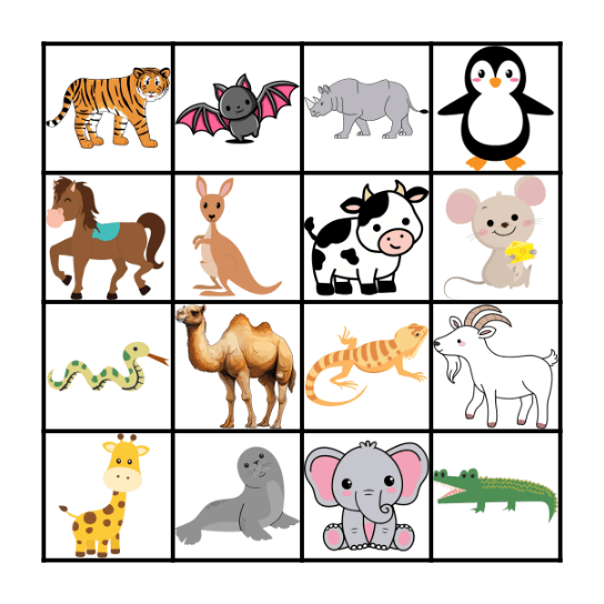 ASL Animals Bingo Card