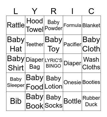LYRIC'S BINGO Card