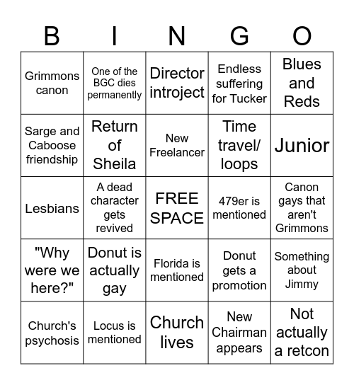 RVB S19 Restoration Bingo Card