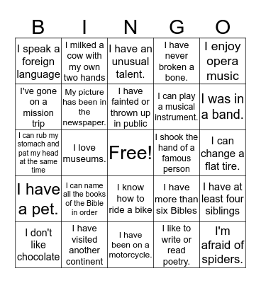 Getting to Know You Bingo Card