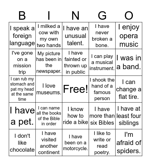 Getting to Know You Bingo Card