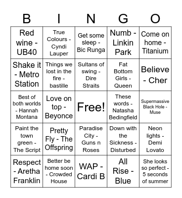 Round #2 Divas and Male bands Bingo Card