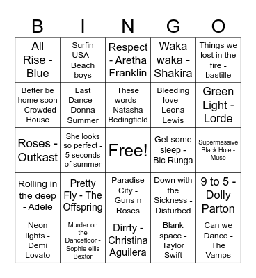 Round #2 Divas and Male bands Bingo Card
