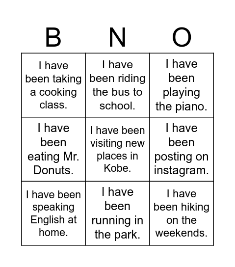 I have been.. Bingo Card