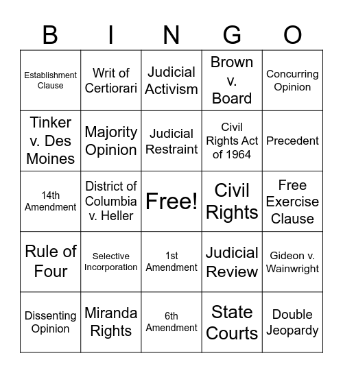 Judicial Branch Bingo Review Bingo Card