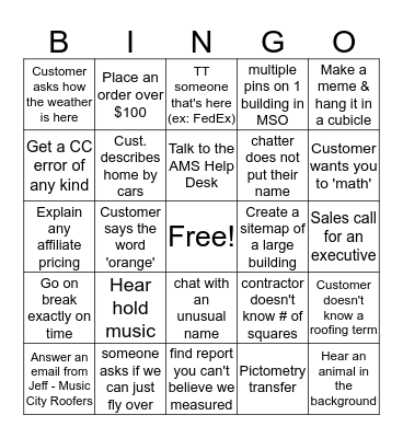 Customer Service BINGO Take 5 Bingo Card