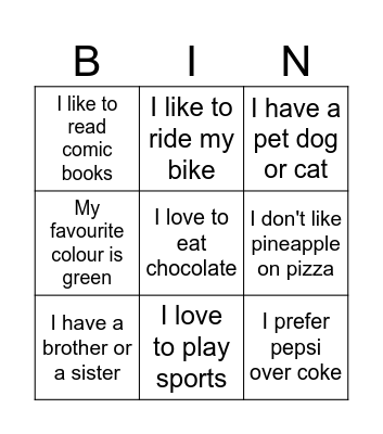 BINGO TO MEET YOU. Name.............. Bingo Card