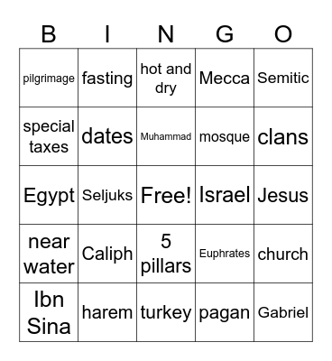 Medieval Middle East Bingo Card