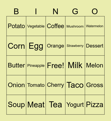 Foods & Drinks Bingo Card