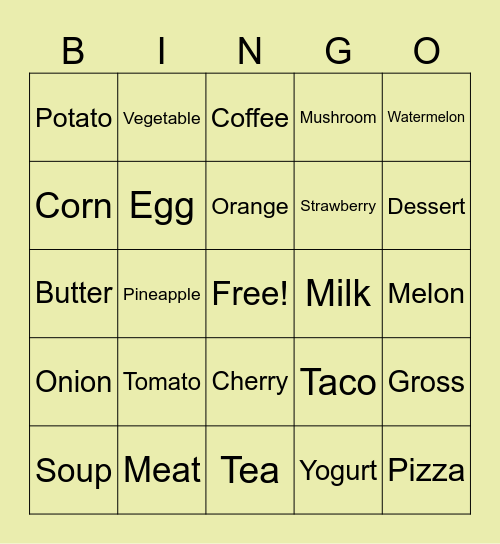 Foods & Drinks Bingo Card