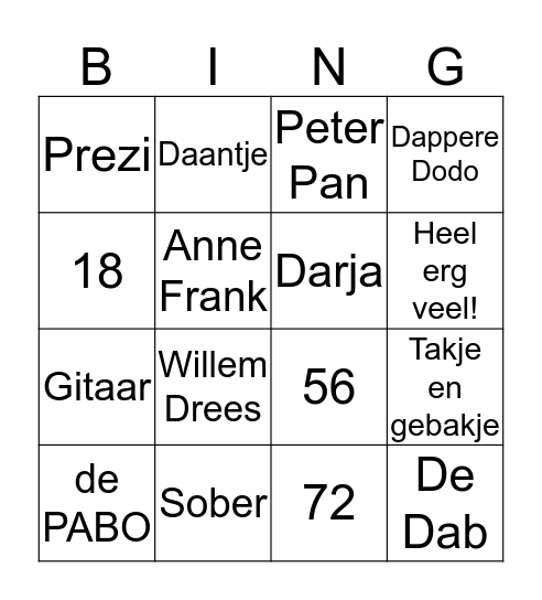 Afscheid Bingo Card