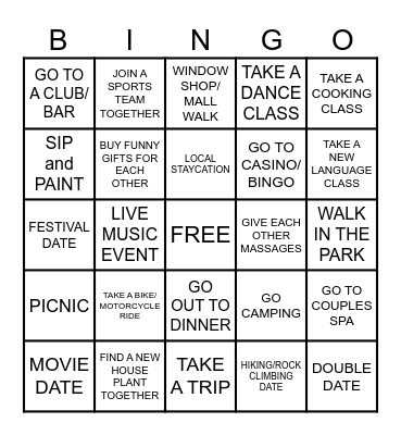 COUPLES NIGHT WITH THE WILSONS Bingo Card