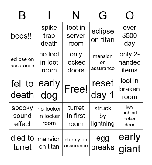 Lethal Company Speedrun Bingo! Bingo Card