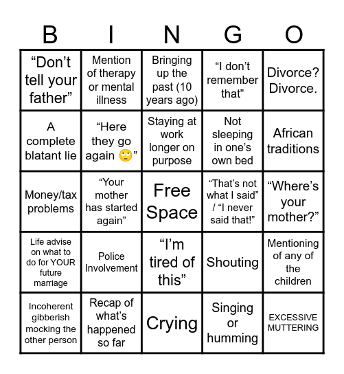 Household Bingo Card