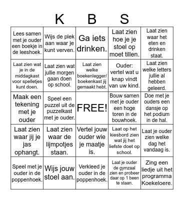 Laat je ouders de school zien: groep 1-2 B Bingo Card