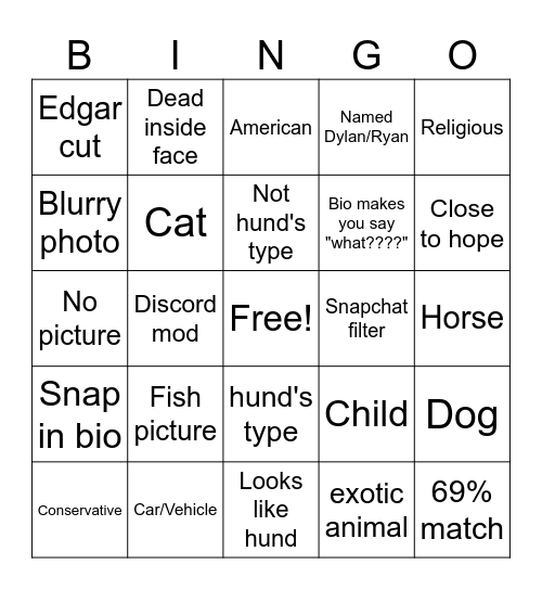 Tinder Bingo Card