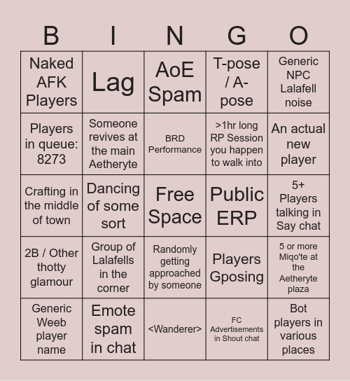 The FFXIV Limsa Lominsa Experience Bingo Card