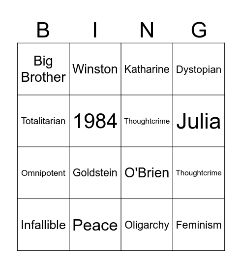 1984 Bingo Card