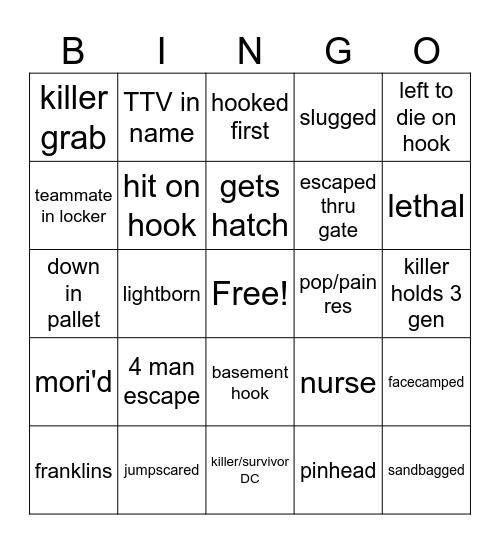 Lex's DBD Bingo Card