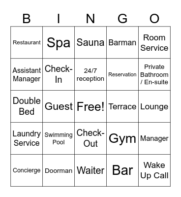 Hotel Vocabulary Bingo Card