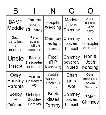 9-1-1 07x06 “There Goes the Groom” Bingo Card
