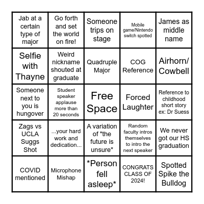 2024 GU Commencement Bingo Card