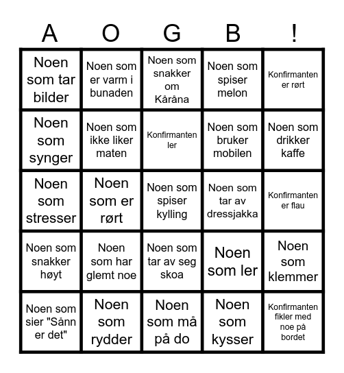 Konfirmasjonsbingo Card